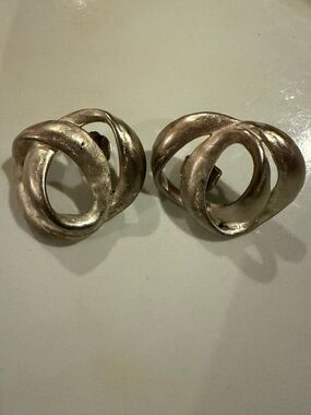 Vintage TAT Twisted Hoop Earrings in Silver Tone